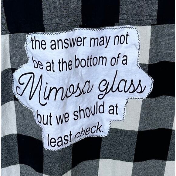 Mimosa Quote Plaid Flannel Shirt XL Classic Oversized Unique Funny Brunch - Picture 2 of 6